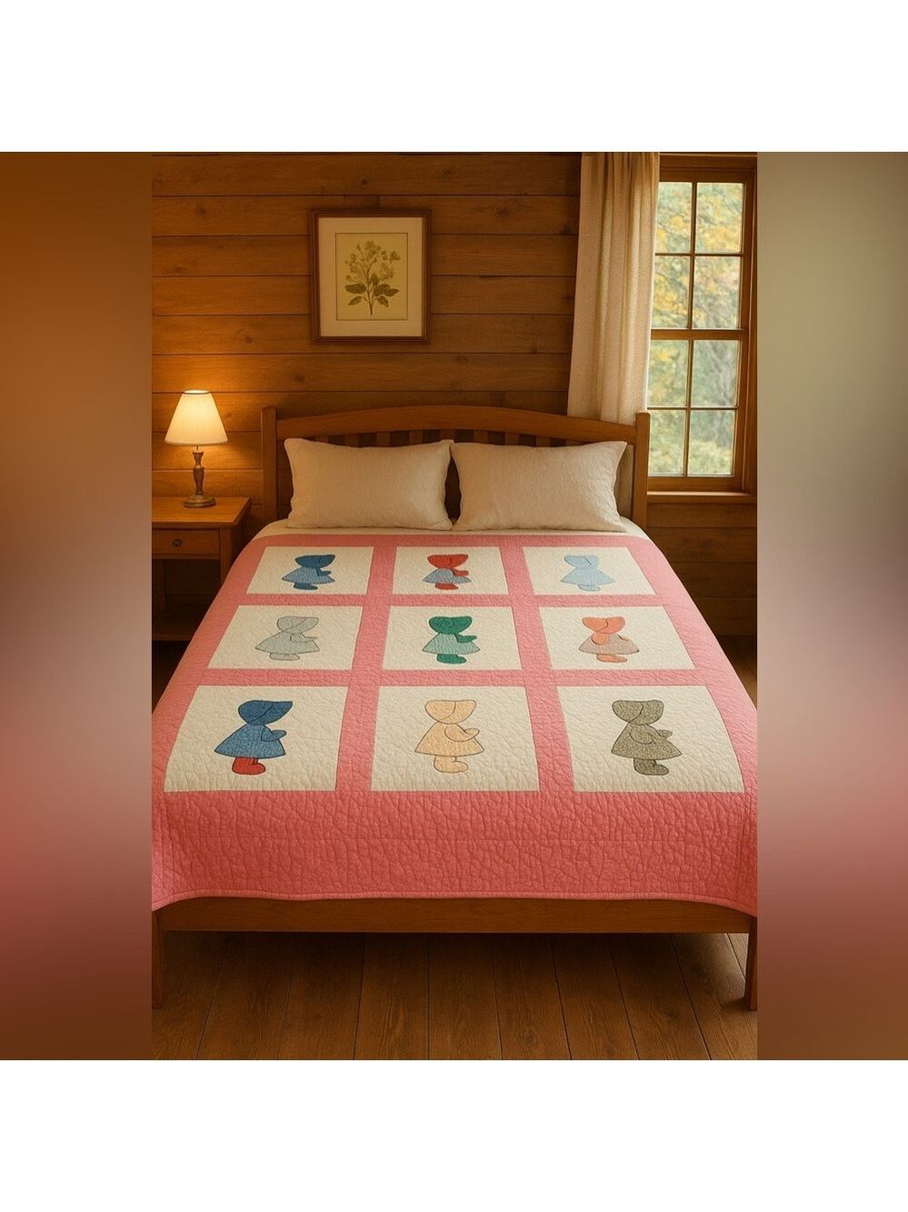 Vintage Patchwork Quilt Handmade Suebonnet Prairie Homestead Twee - Picture 2 of 8